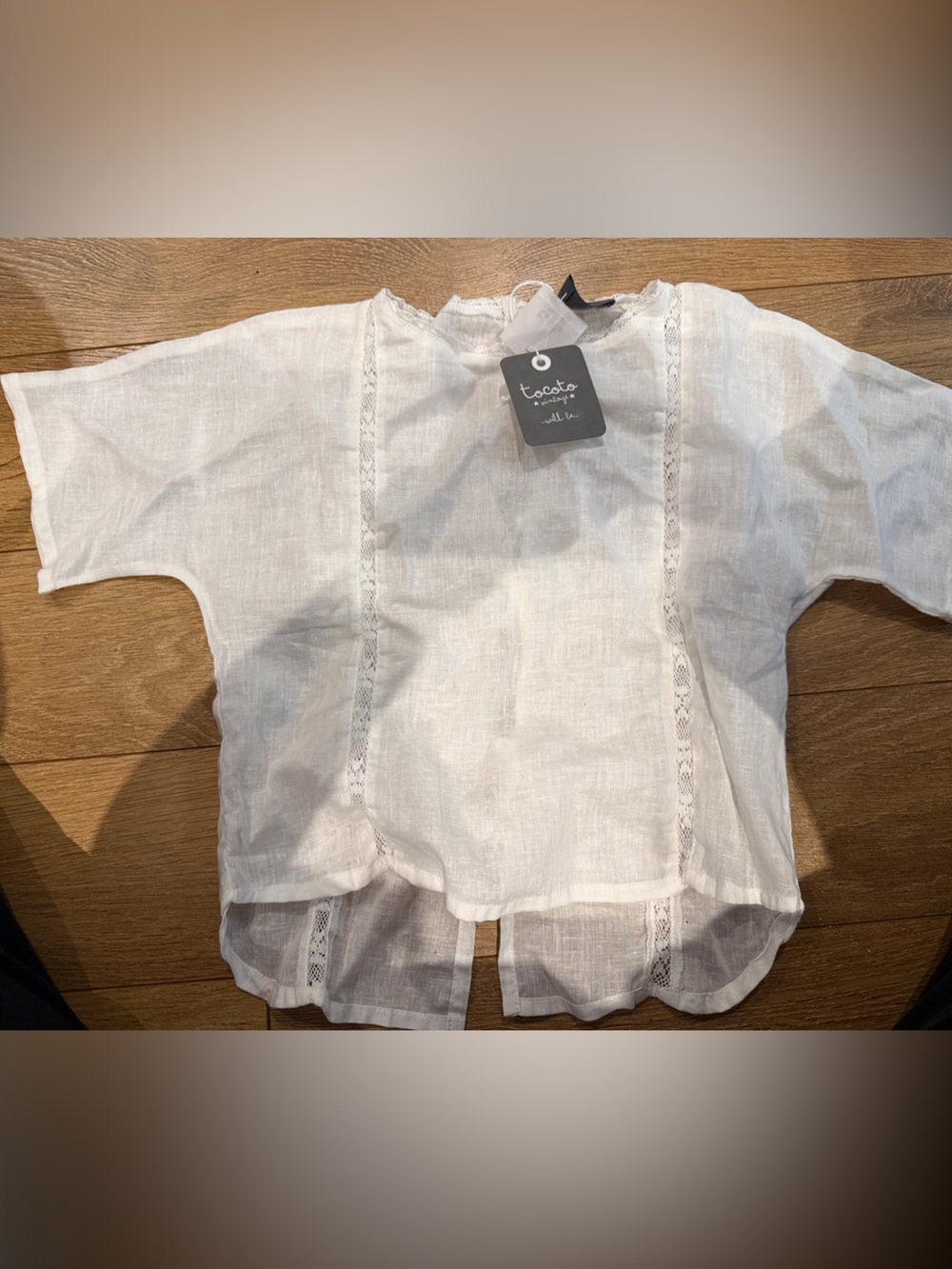 Tocoto Vintage Girls' White Linen Lace-Trim Blouse